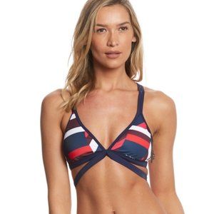 Nautica Women's Striped Bikini Top - Navy, Red, White